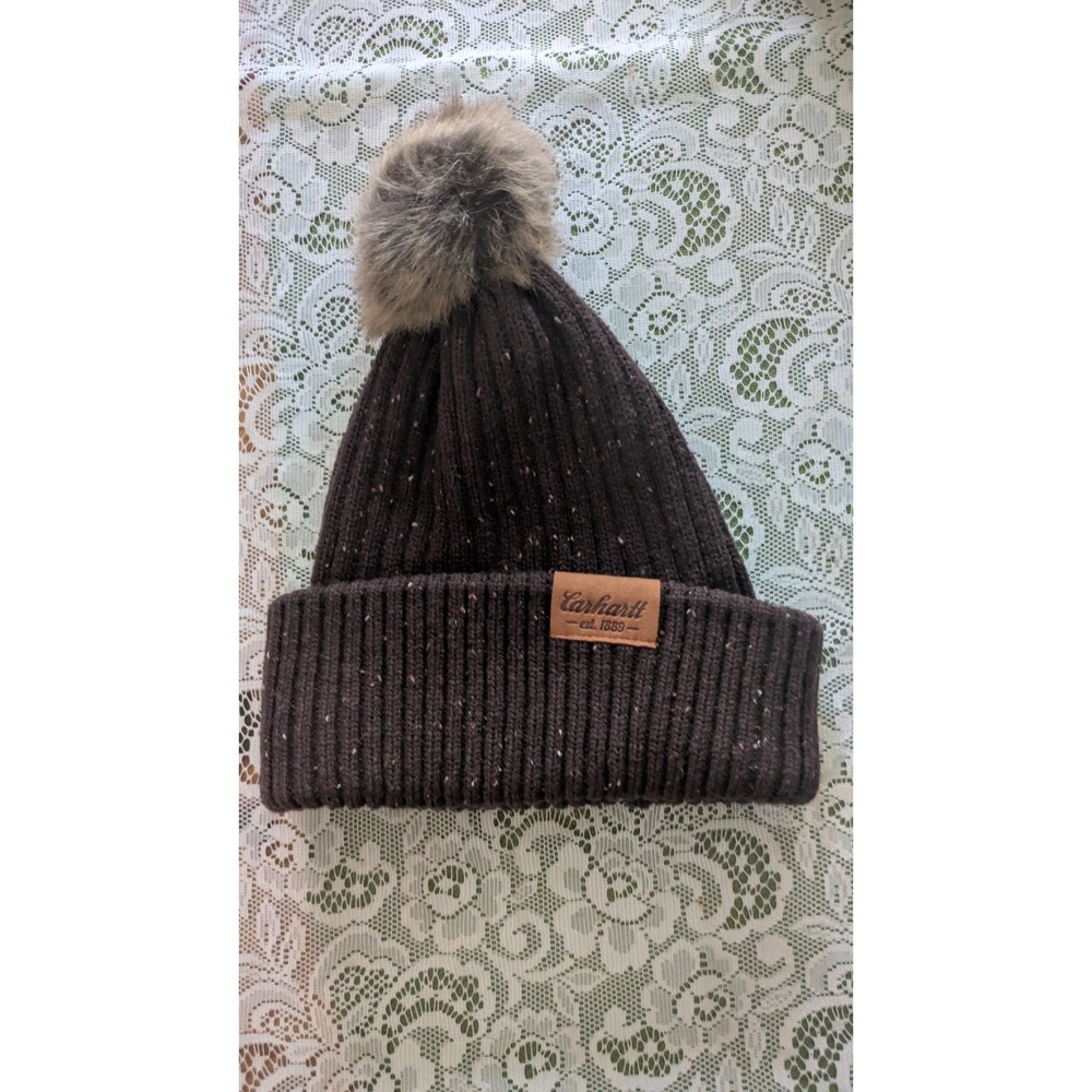 Women's Carhartt Dark Brown Knit Pom Hat Beanie, Winter, One Size